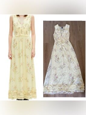 The Kooples Butter Yellow cottage core Bridgerton Victorian Floral Maxi Dress